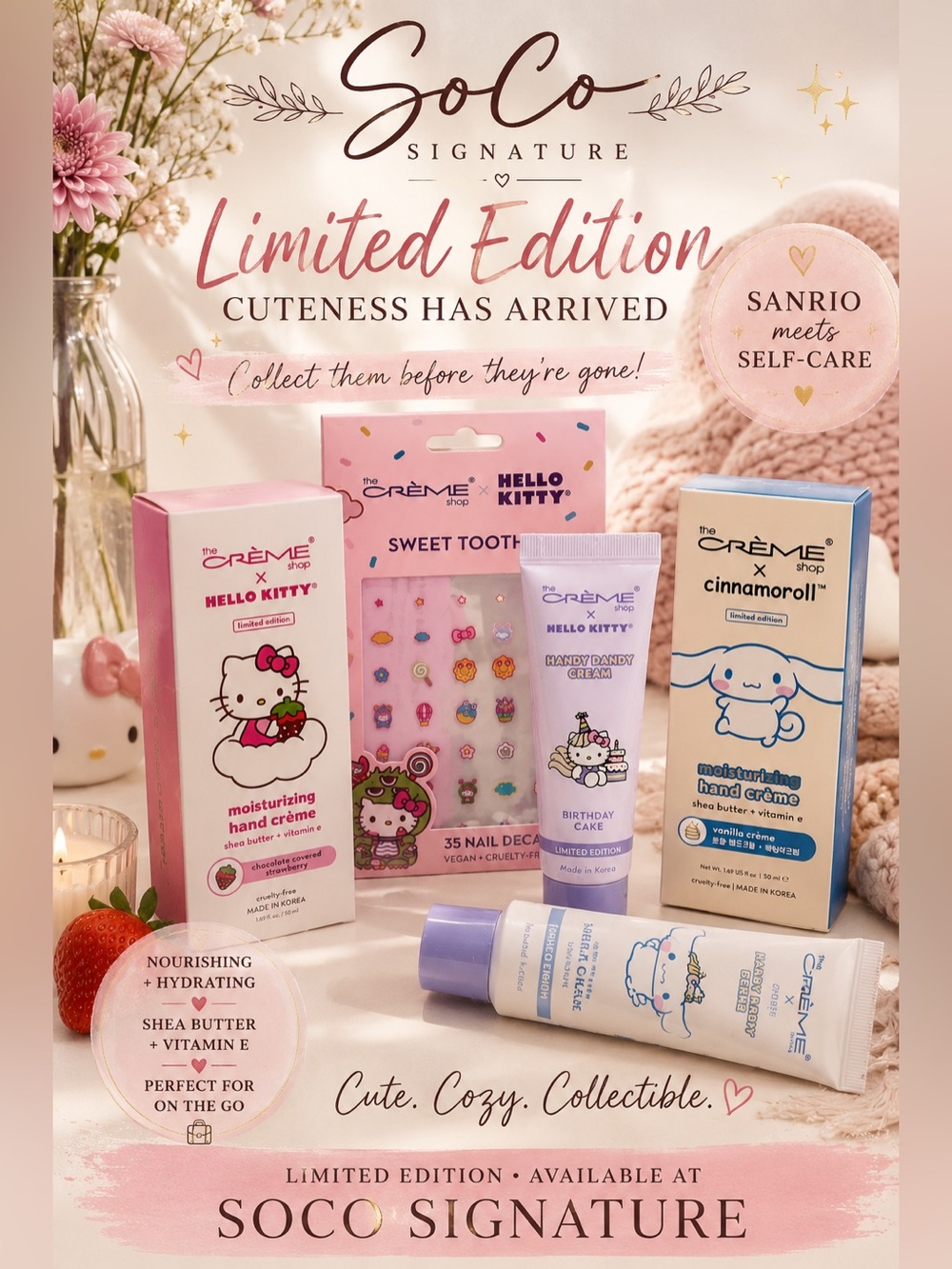 Hello Kitty Cinnamoroll Limited Edition Hand Cream Nail Sticker Gift Set New